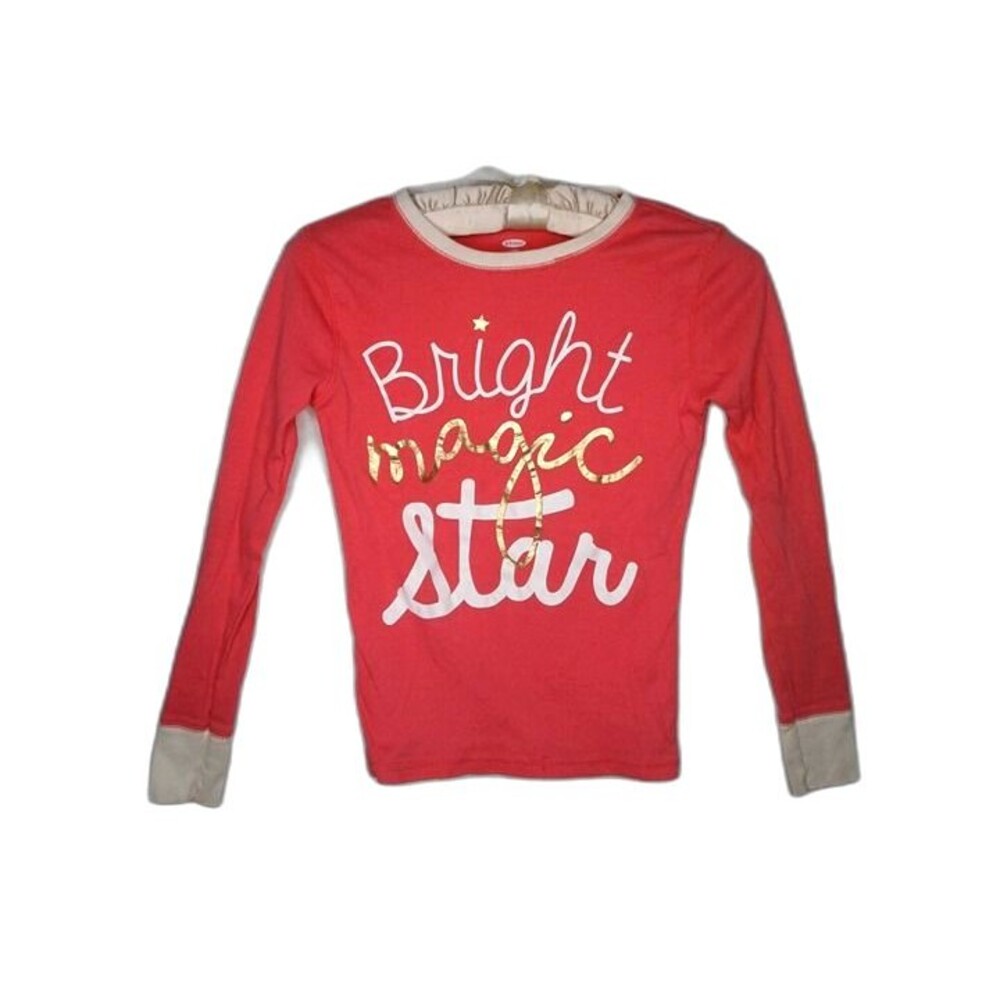 Old Navy Girls Pajama Top Longsleeve Bright Magic Star Coral Gold White Size 10